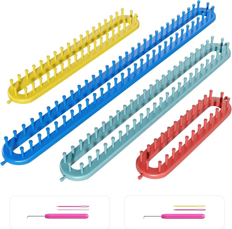 cureder Knitting Loom Long Knitting Loom Kit- Set of 4 Plastic Looms Knitting with 2 Knitting Yarn Loom Needle and 2 Plastic Loom Pick, Fit Craft Kit Tool for Giveaways Souvenirs, Gifts - Image 1